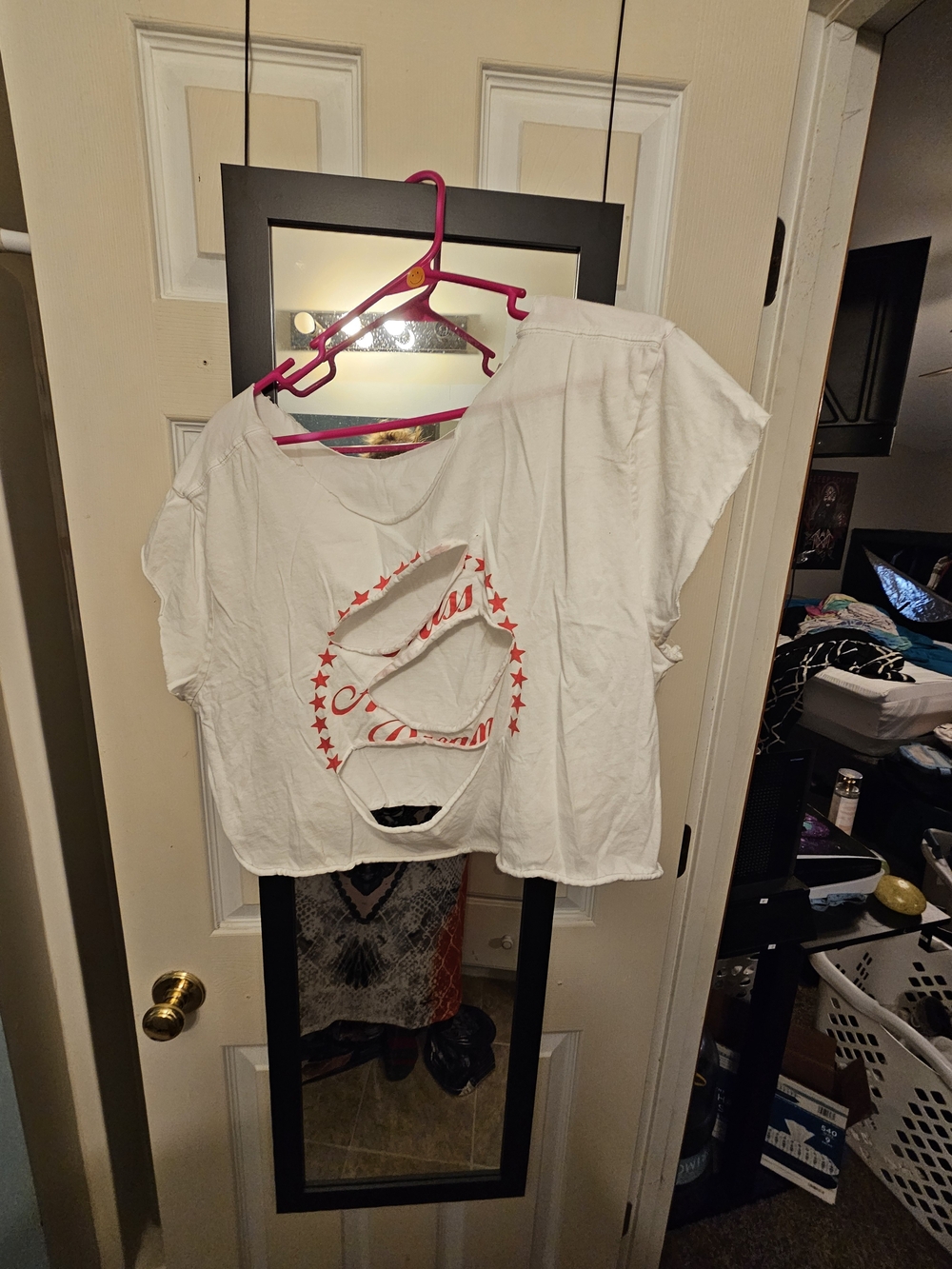 White Graphic Crop Top with Red Print